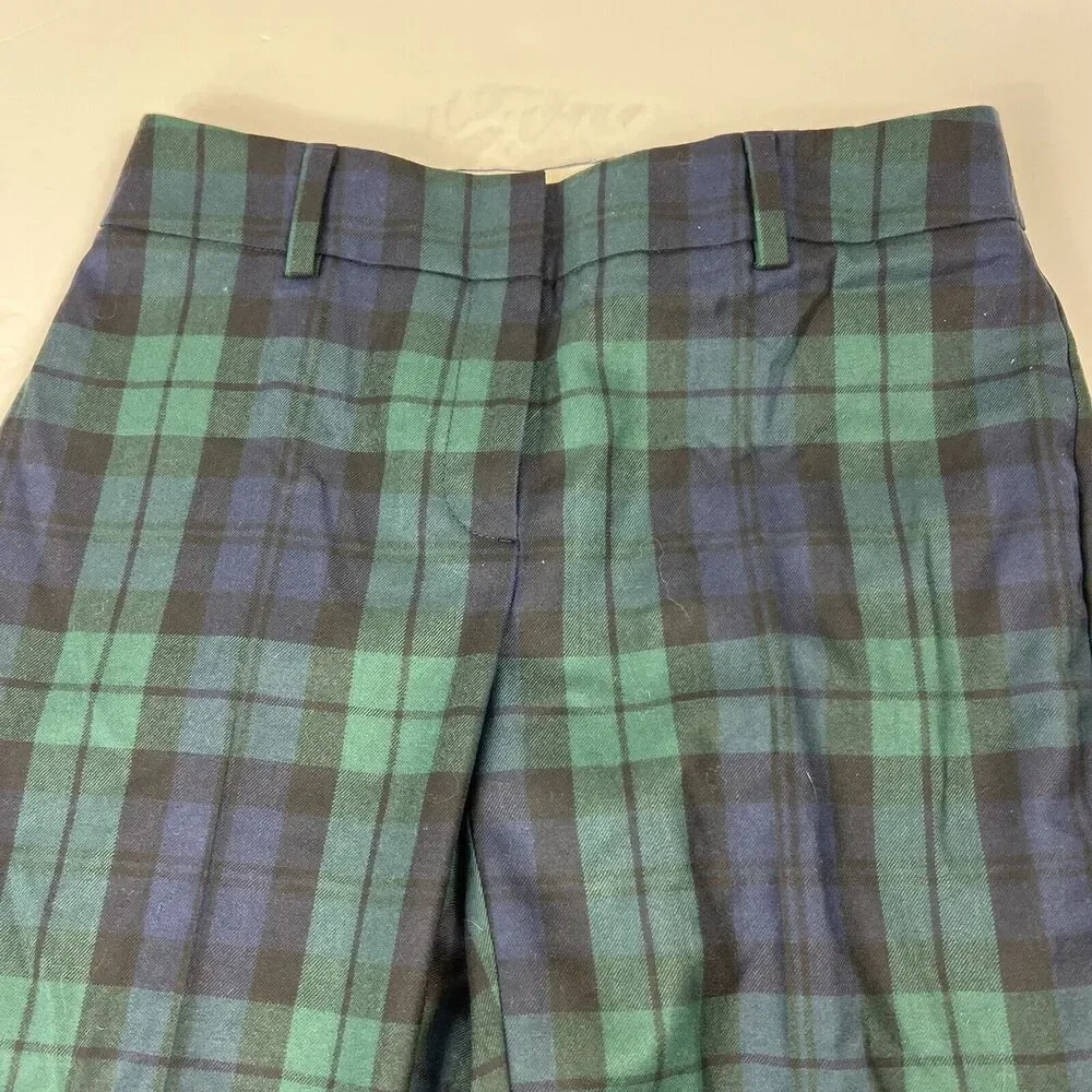 Land's End Green BlueBlackwatch Plaid Pants Size 6 Slim Leg Mid Rise